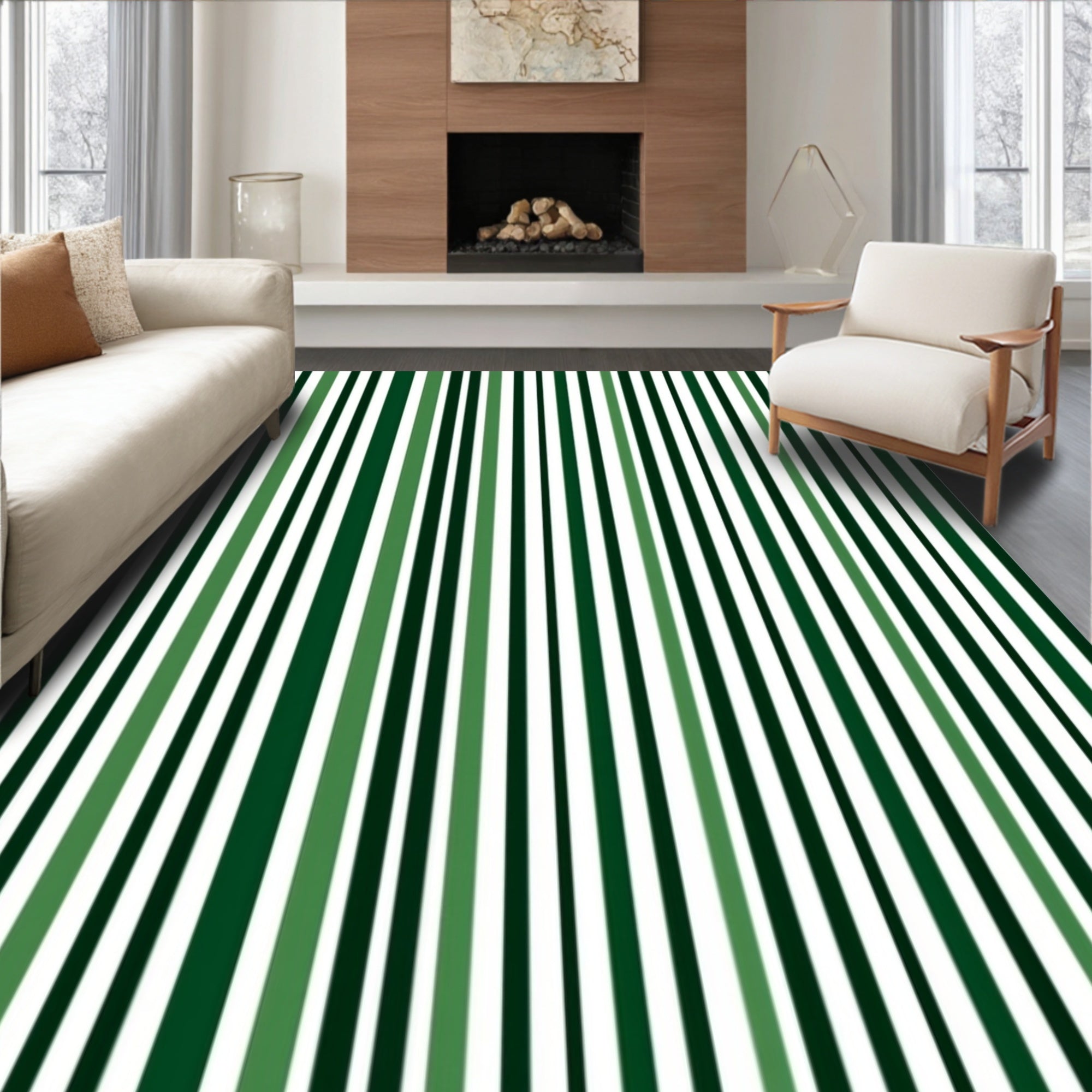 Striped Vertical Forest Green Pattern Rug