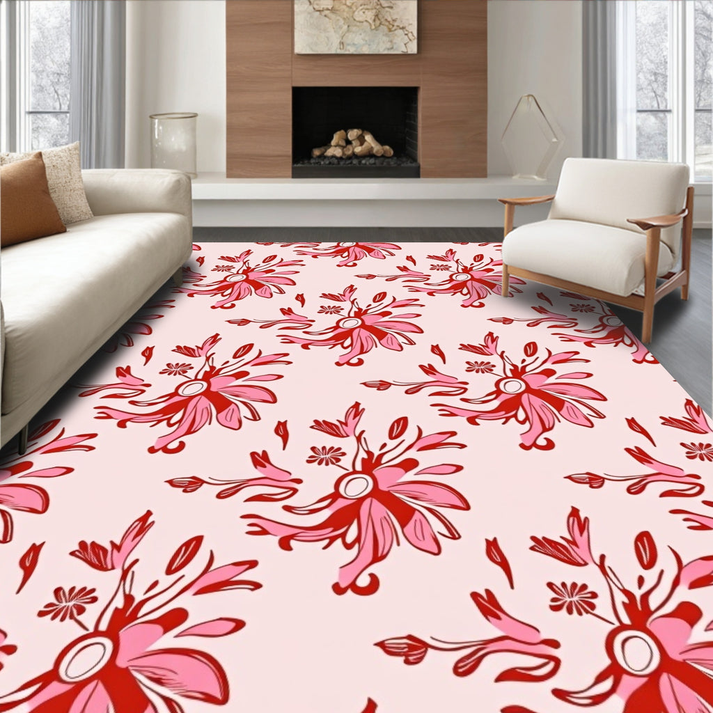 Red Pink Floral Swirl Pattern Rug