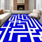 Bold Blue White Maze Pattern Rug