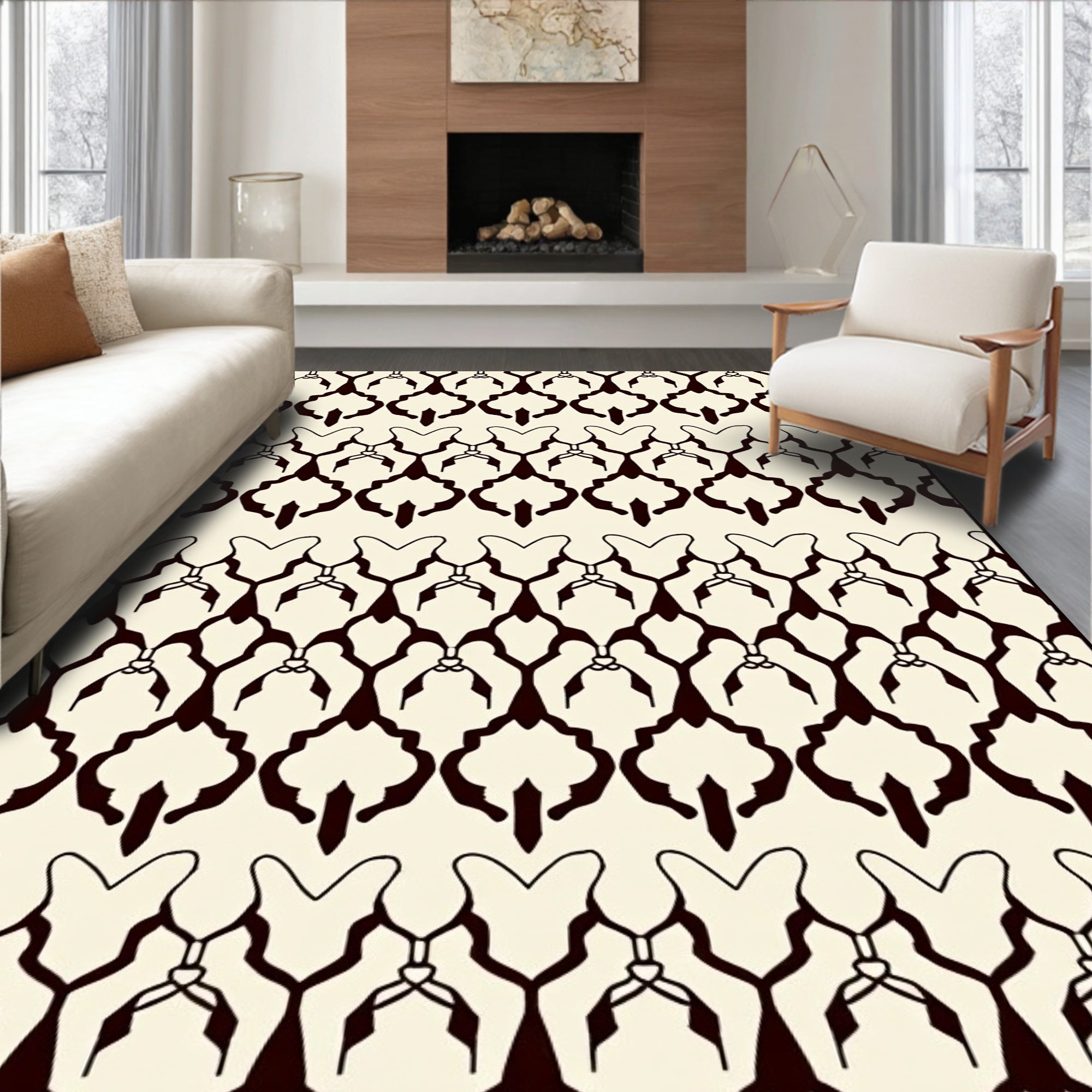 Striking Damask Patterned Overlay Rug