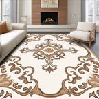 Elegant Brown Scrollwork Floral Accent Rug