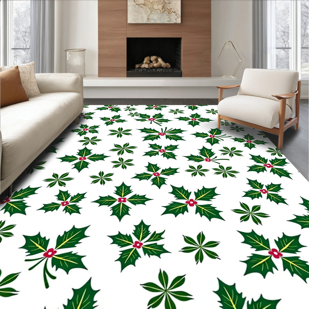 Holly Berry Leaves Pattern Rug