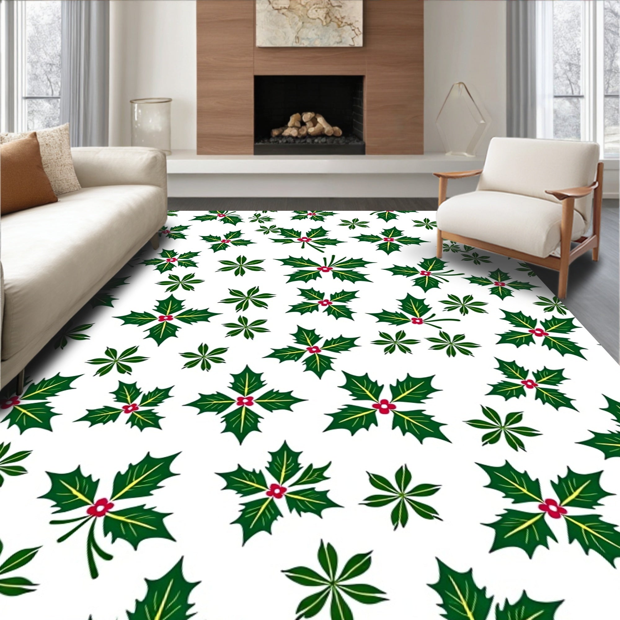 Holly Berry Leaves Pattern Rug