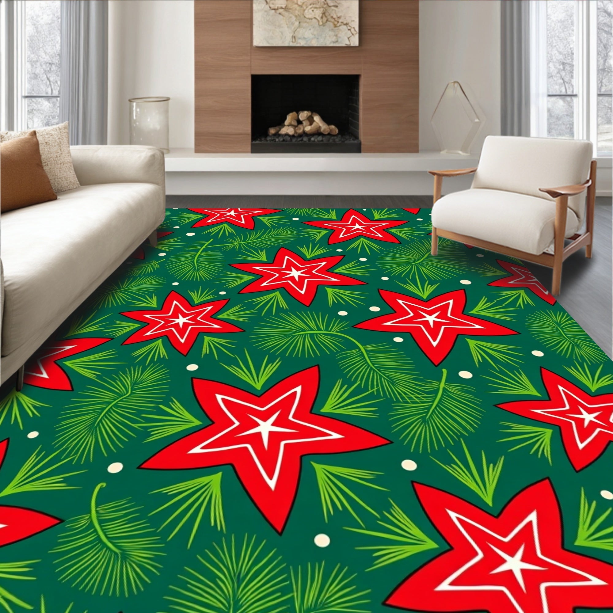 Red Star Pine Needle Pattern Rug