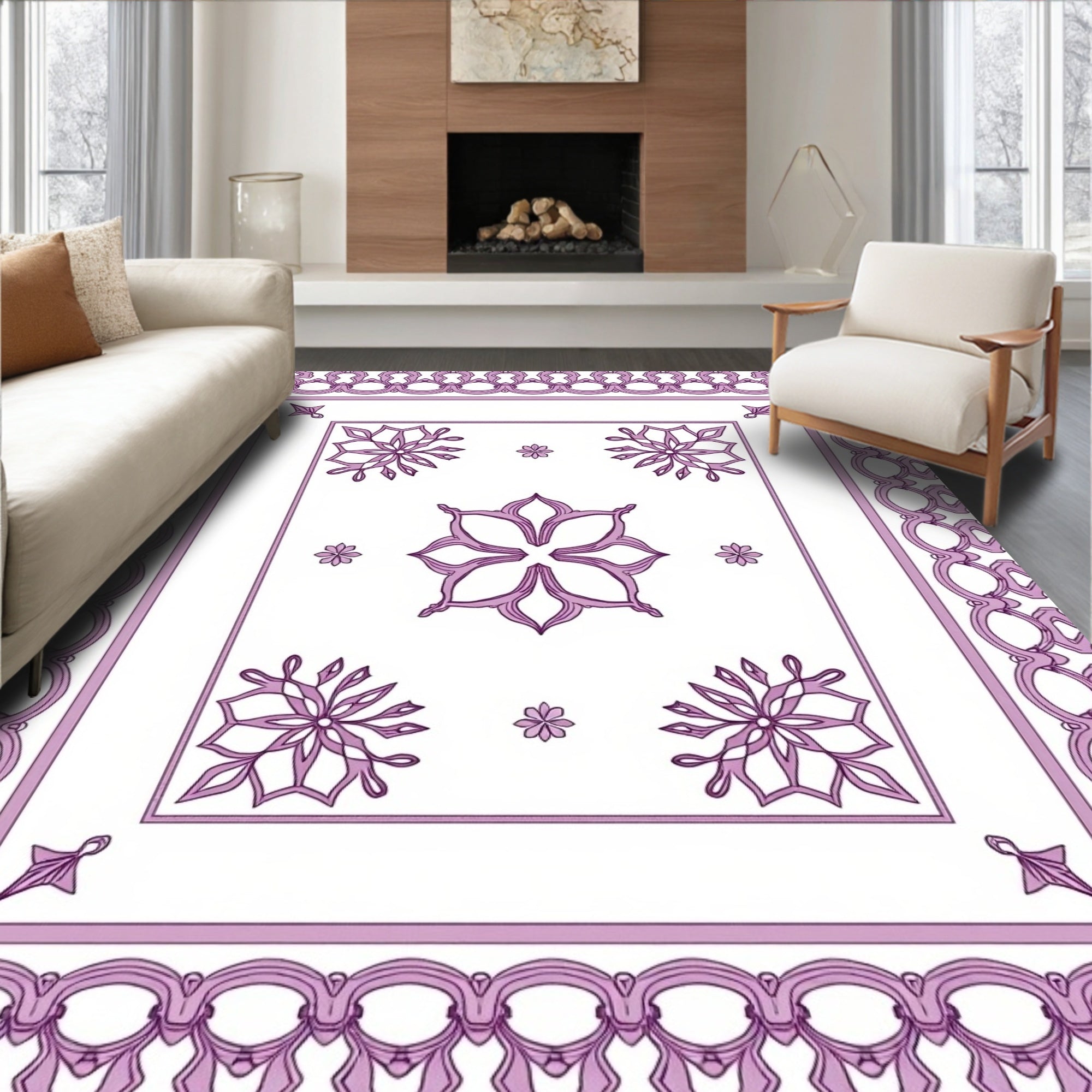 Ornate Purple Floral Medallion Rug