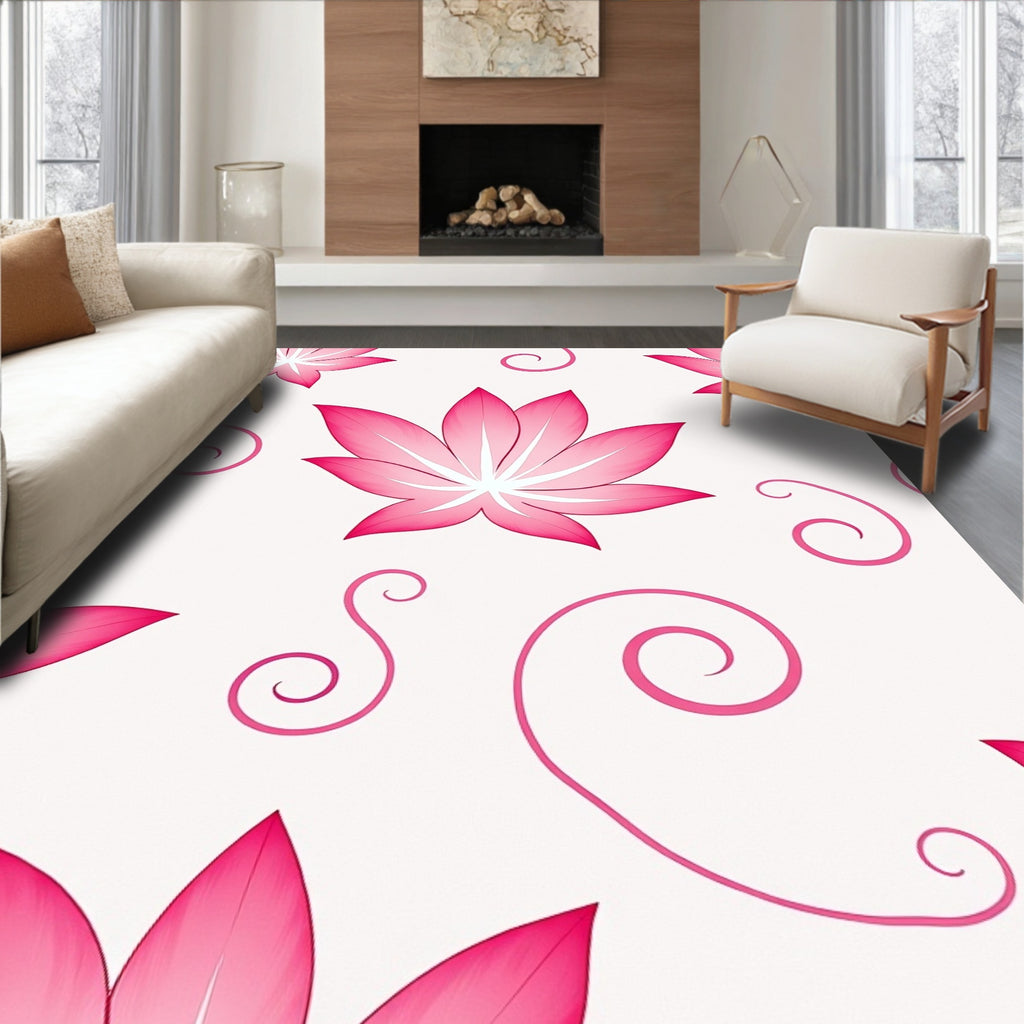 Vibrant Pink Lotus Swirl Pattern Rug