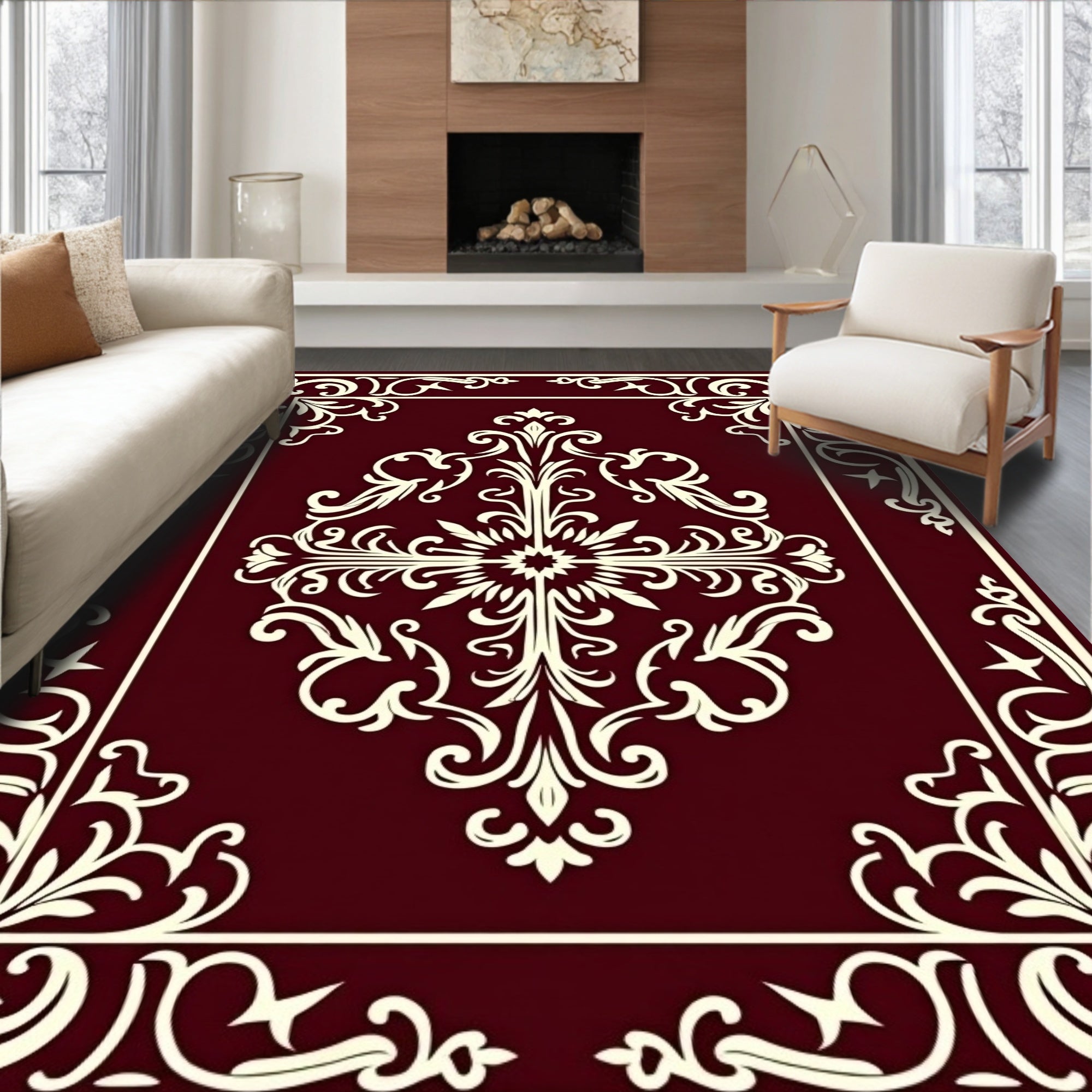Elegant Red Floral Savonnerie Pattern Rug