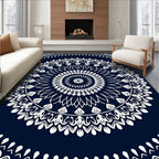 Indigo White Intricate Mandala Pattern Rug
