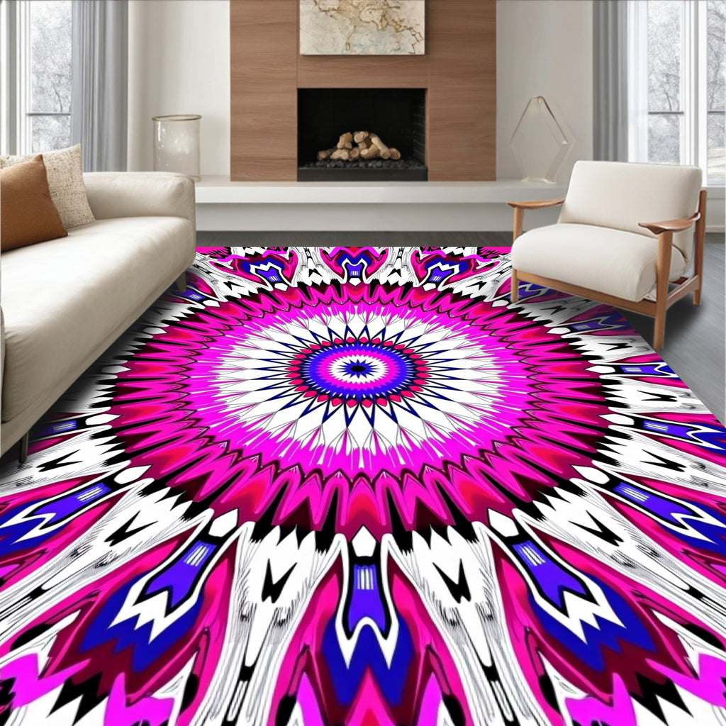 Vivid Pink Blue White Kaleidoscope Rug