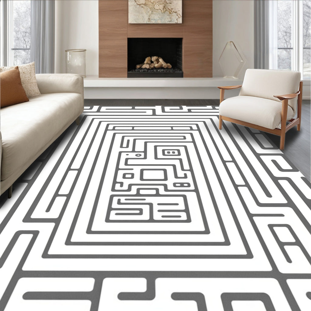 Modern Abstract Maze Line Art Rug