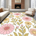 Retro Floral Pattern With Pink Yellow Flowers Rug