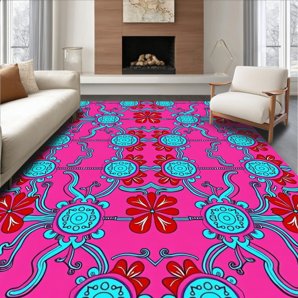 Whimsical Floral Psychedelic Pink Pattern Rug
