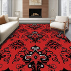 Bold Red Black Filigree Damask Rug