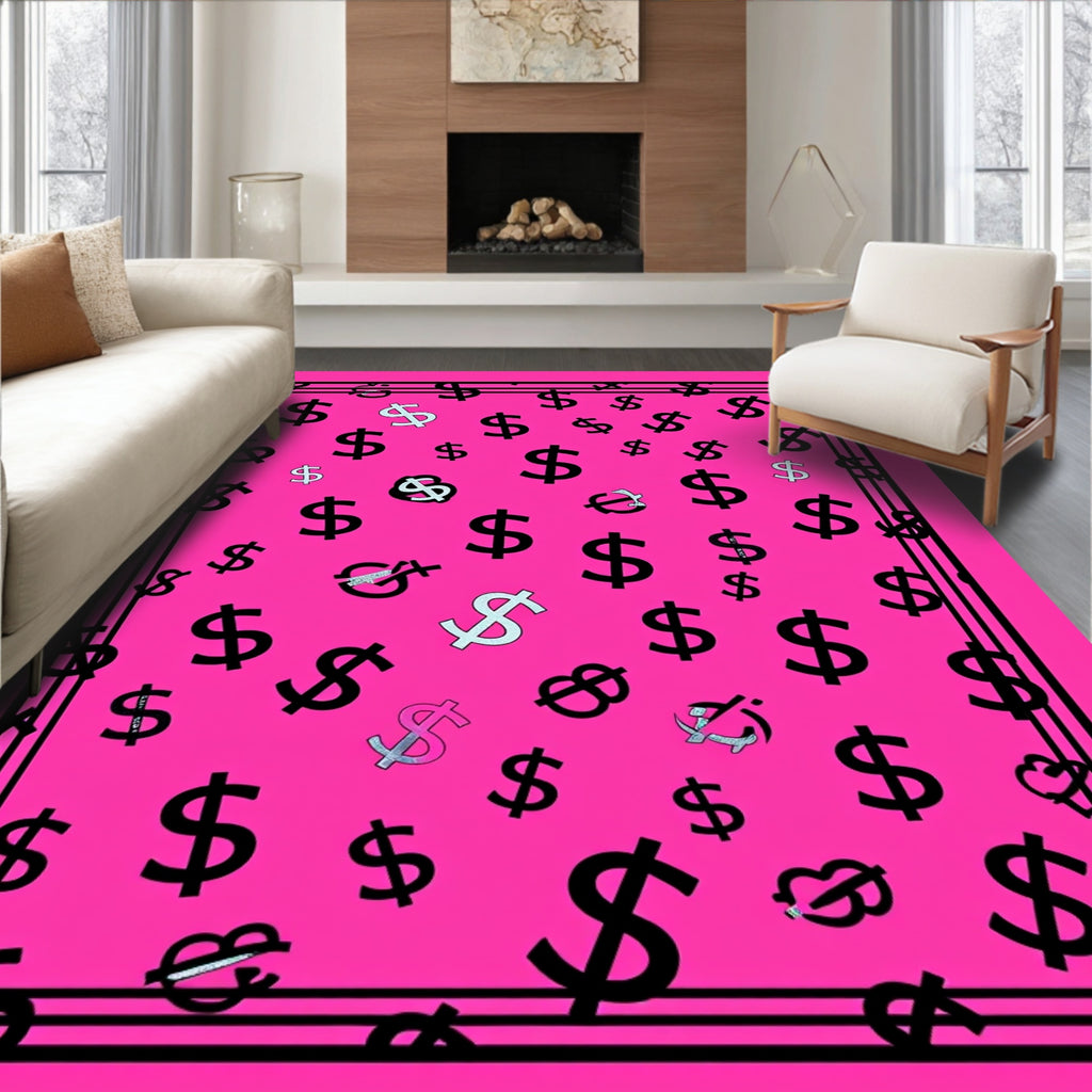 Bold Pink Dollar Sign Pattern Rug