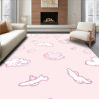Pink Whimsical Cloud And Plane Pattern Rug