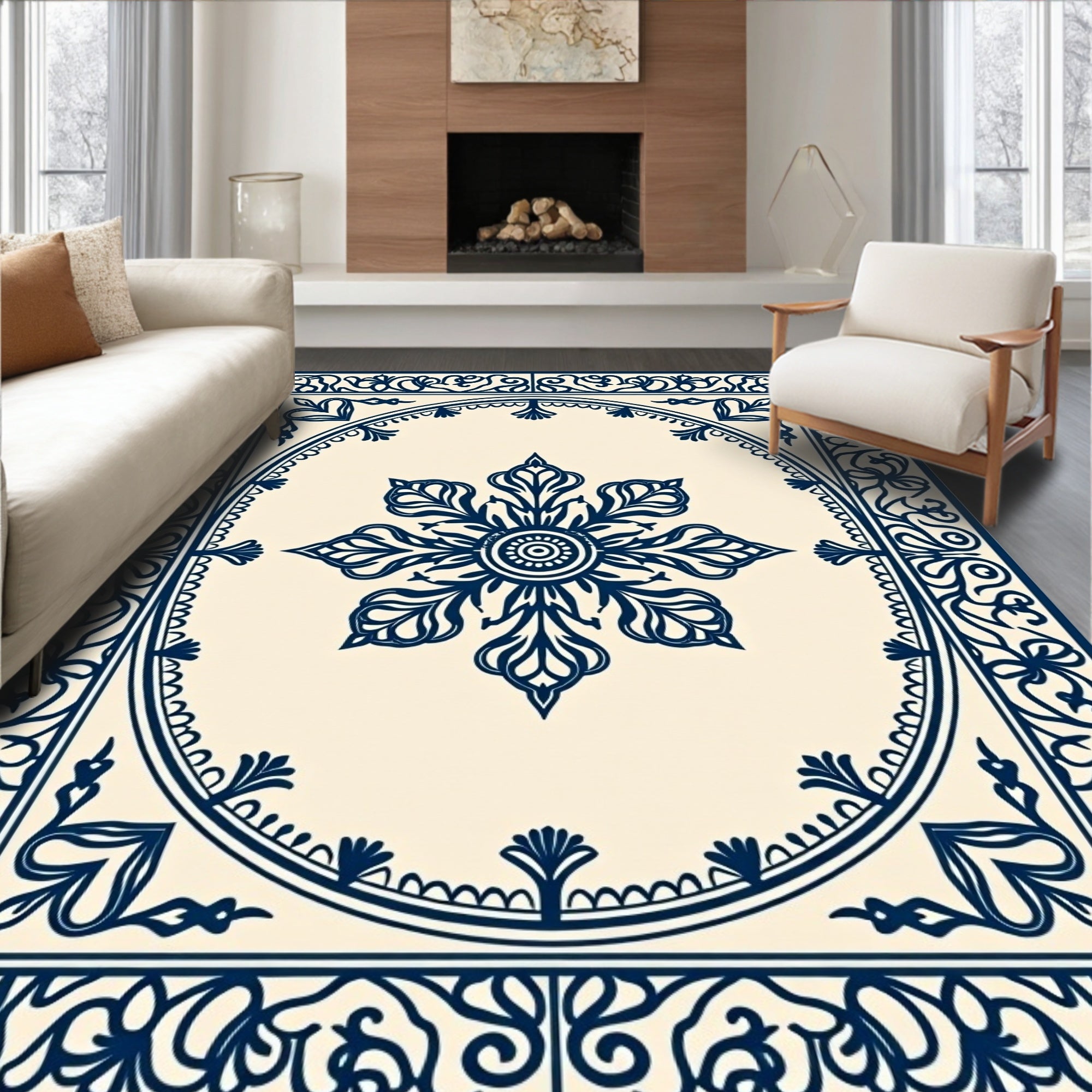 Classic Floral Medallion Border Design Rug