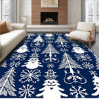 Charming White Snowman Evergreen Snowflake Trio Rug