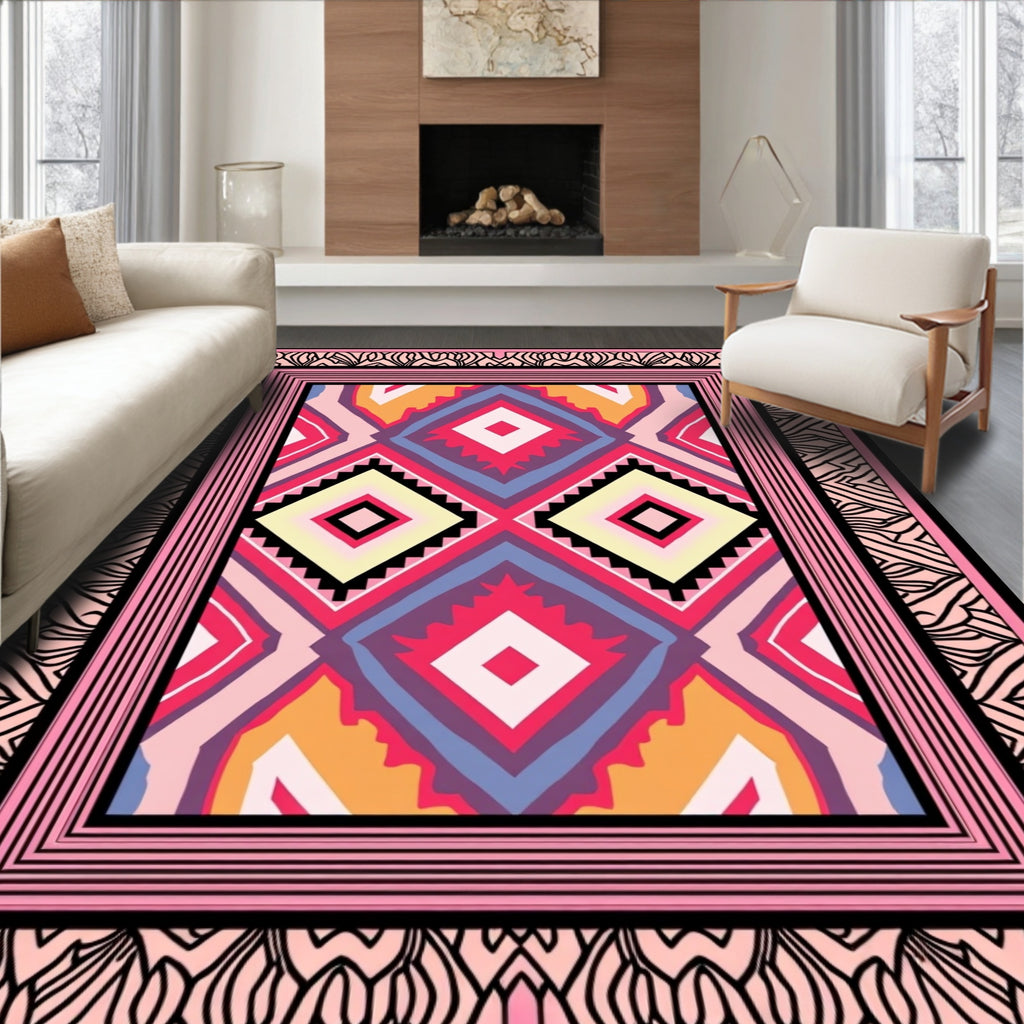 Bold Diamond Pattern With Pink Accents Rug