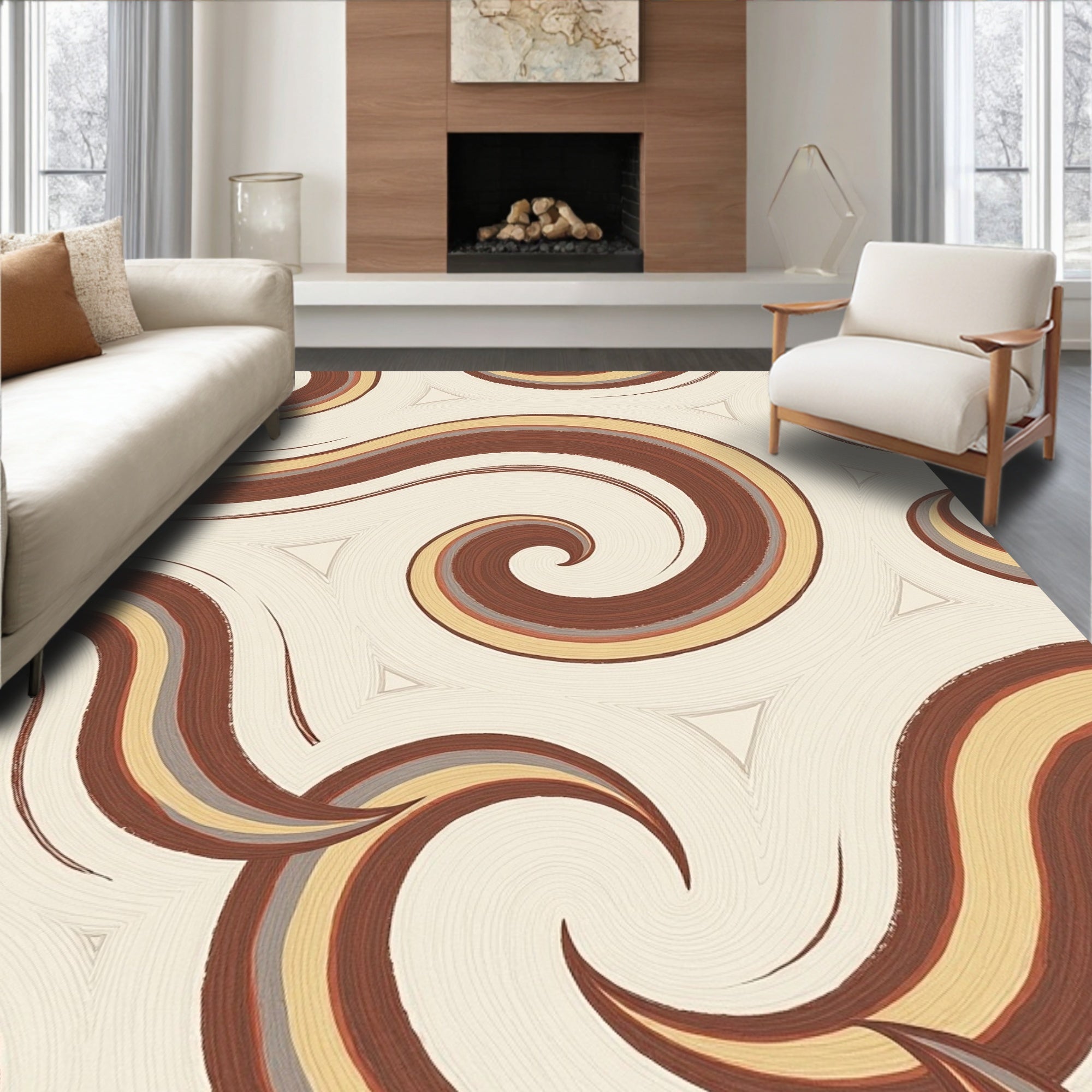 Swirling Abstract Earth Tones Pattern Rug