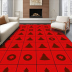 Red Christmas Trees Wolf Pattern Rug