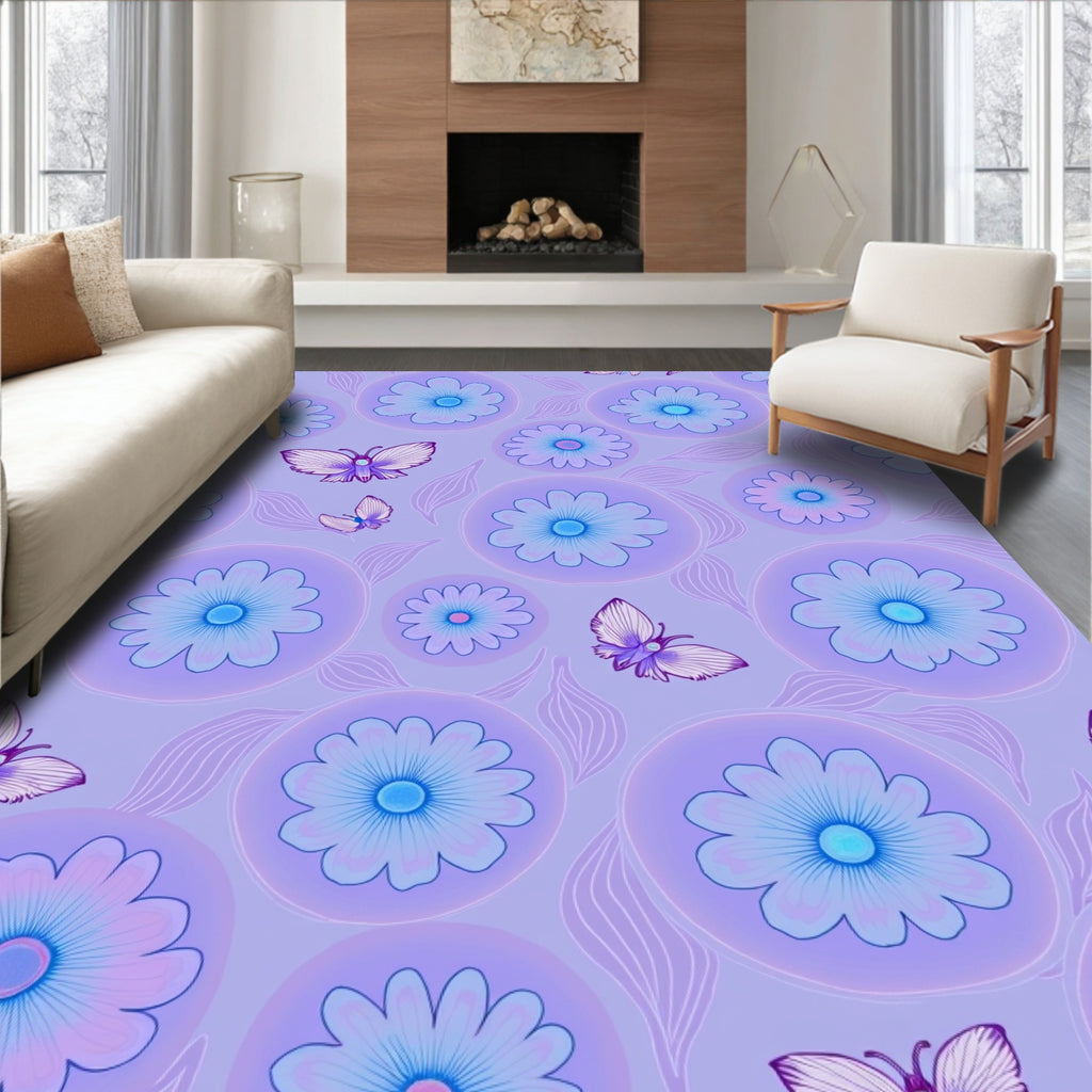 Floral Butterfly Pattern Gentle Petals Rug