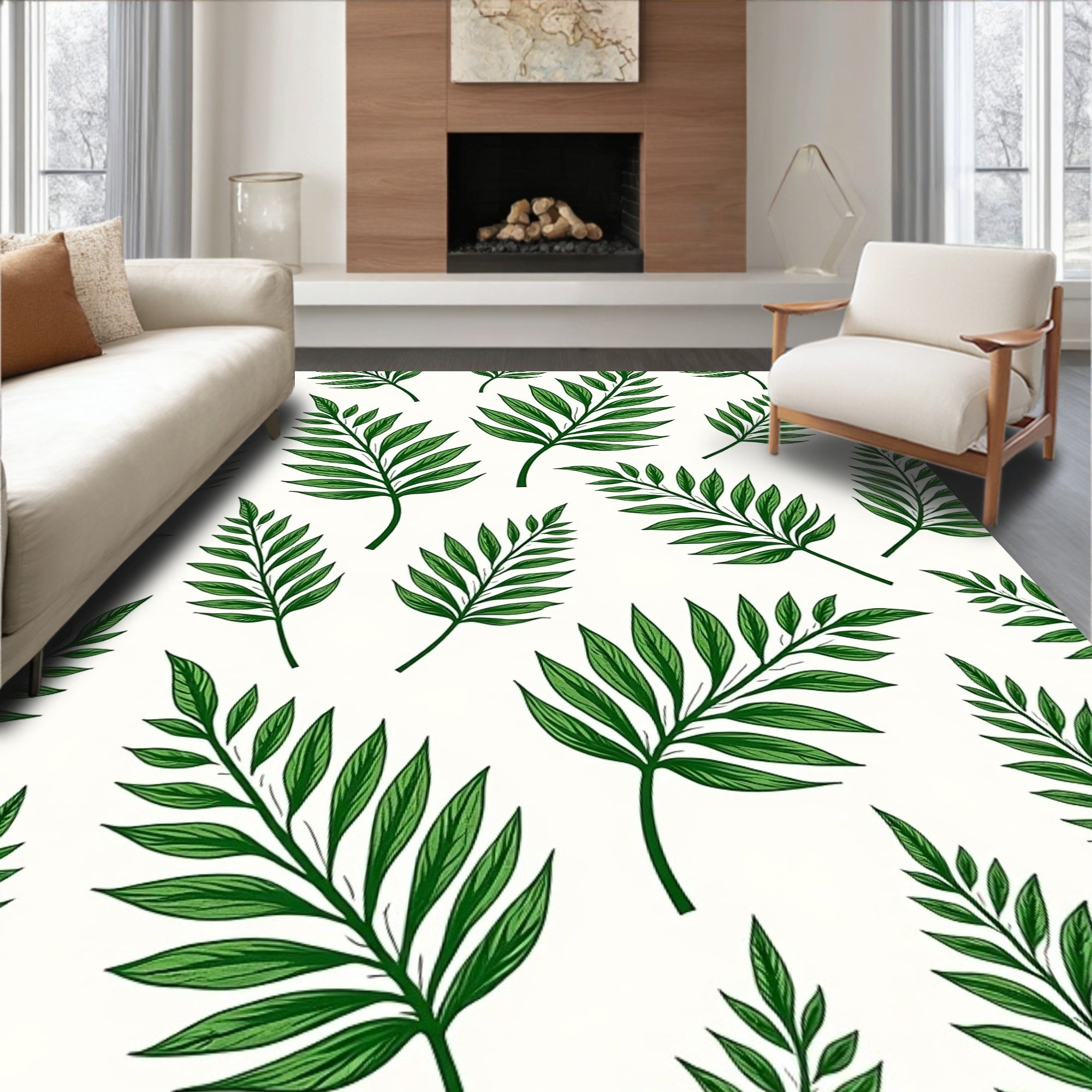 Vibrant Green Foliage Pattern Rug