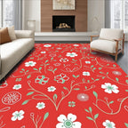 Crimson Floral Vine Pattern Rug