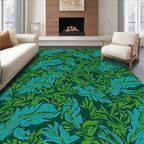 Emerald Teal Leafy Botanical Scroll Rug