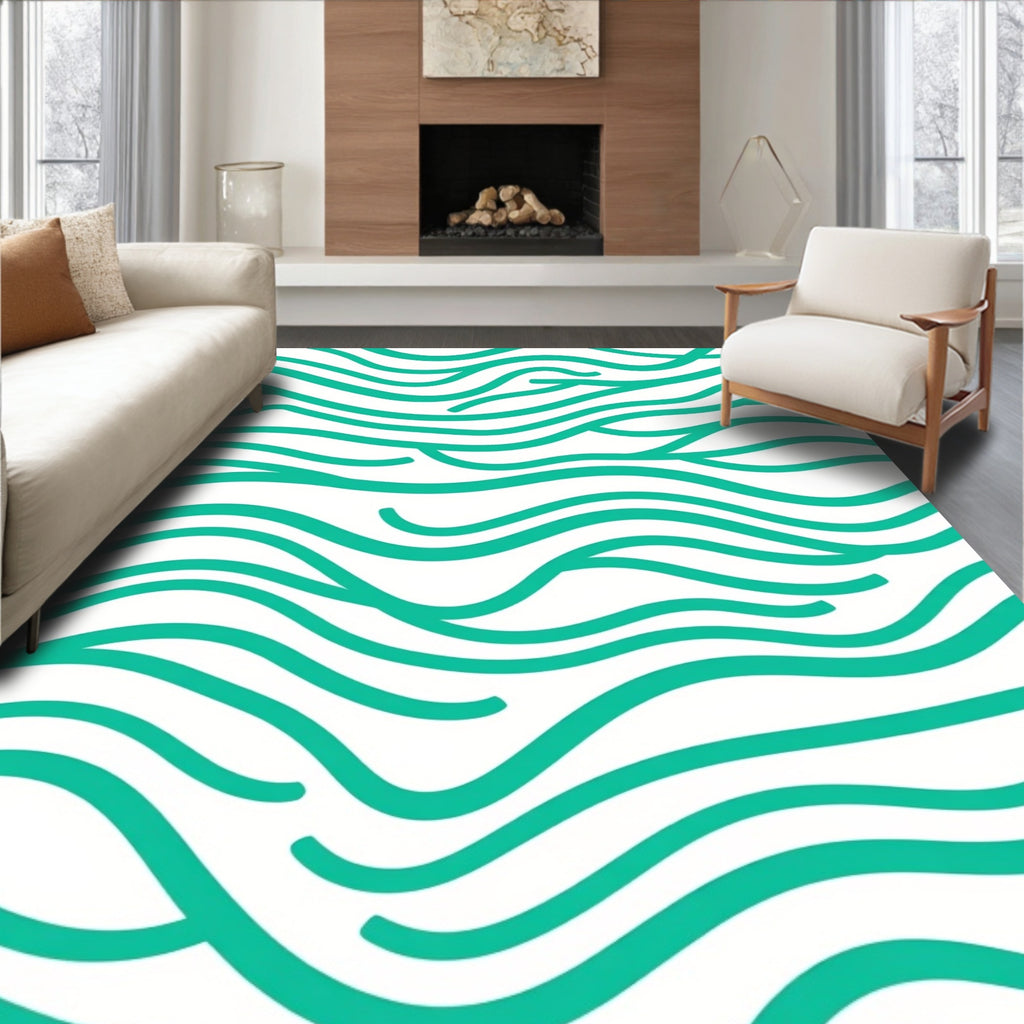 Teal Wave Pattern Abstract Rug
