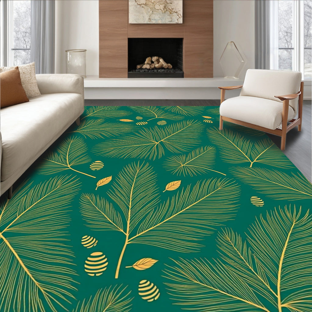 Emerald Green Golden Feather Forest Rug