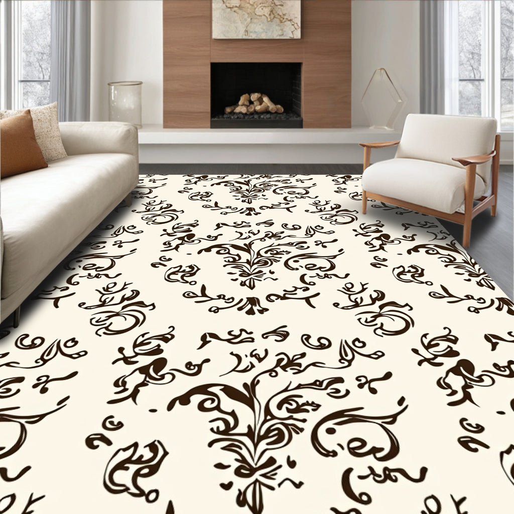 Elegant Brown Flourish Damask Pattern Rug