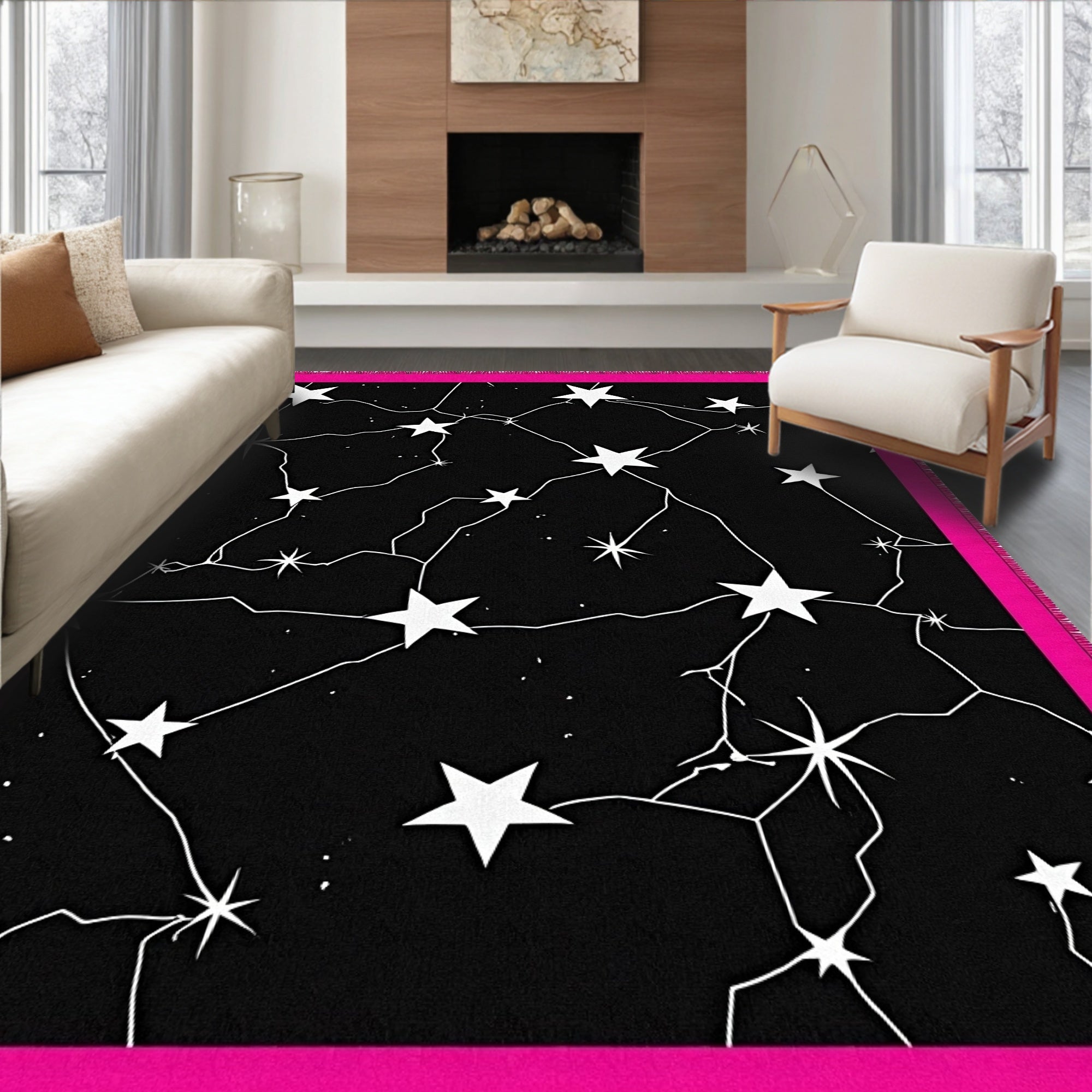 Black Starry Night Geometric Constellation Rug