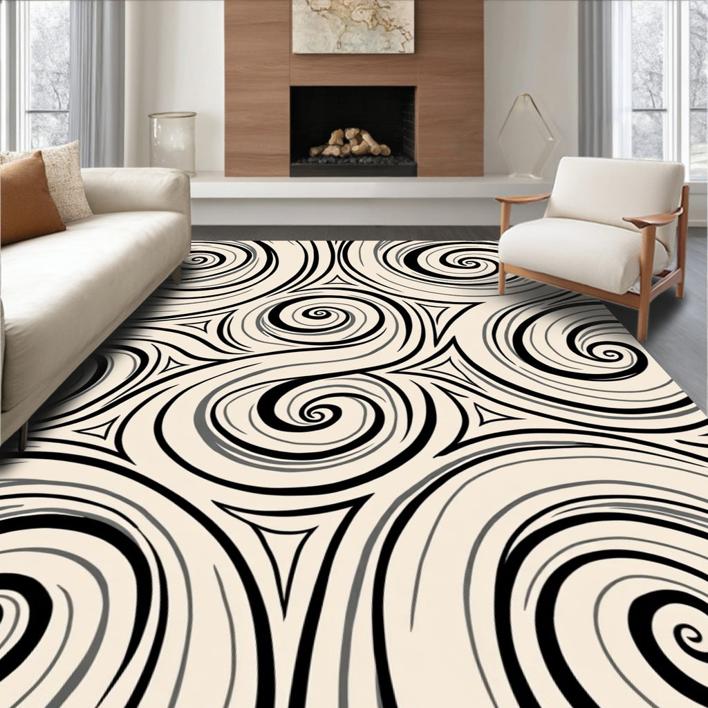 Swirling Monochrome Abstract Pattern Rug