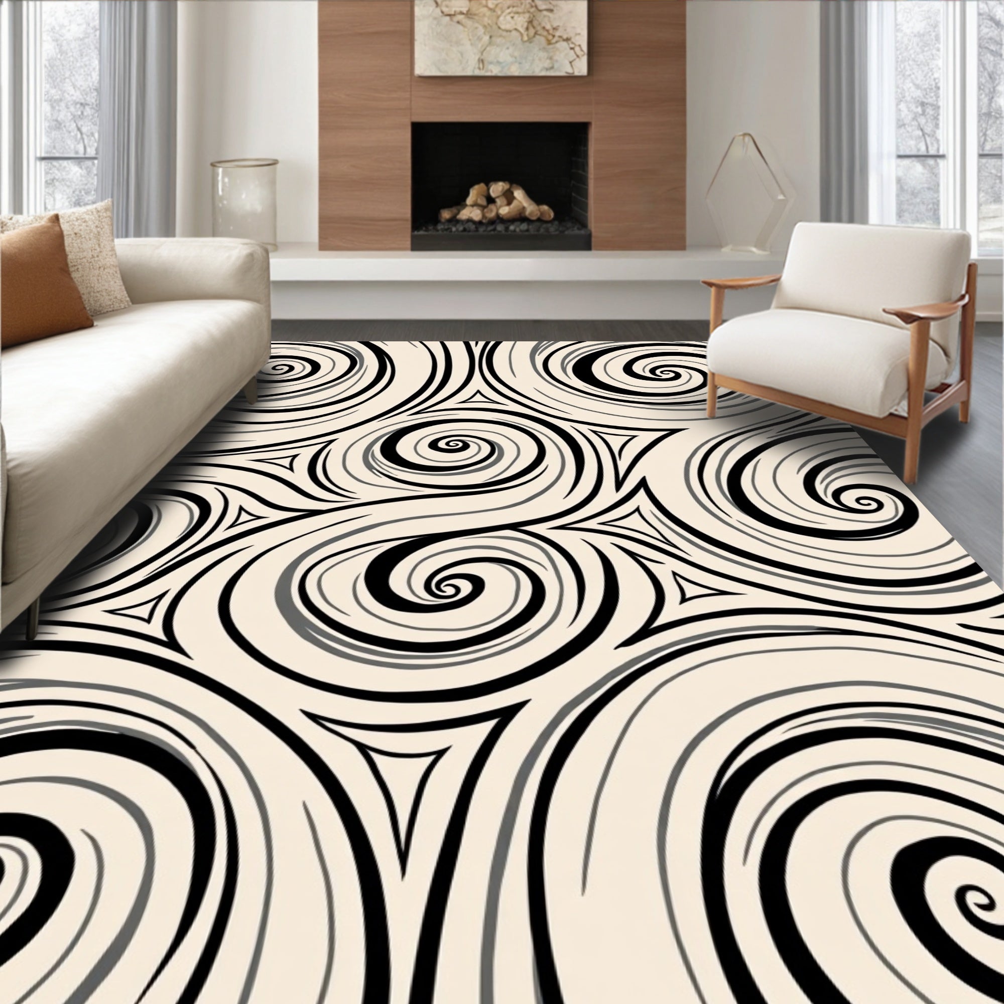 Swirling Monochrome Abstract Pattern Rug