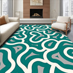 Abstract Organic Teal Cream Pattern Rug