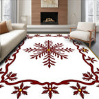 Crimson Snowflakes Border Yellow Accent Rug