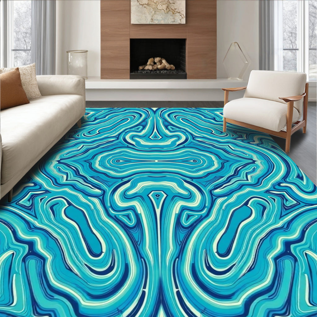Abstract Blue Wavy Organic Pattern Rug