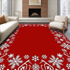 White Snowflake Border Red Rug