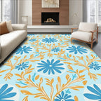 Blue Orange Floral Scroll Pattern Rug