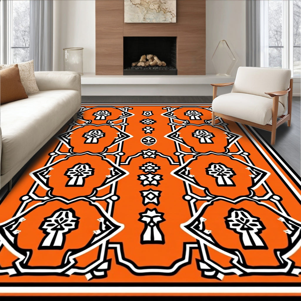 Bold Orange Geometric Symmetry Rug
