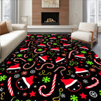 Festive Holiday Santa Hat Candy Cane Pattern Rug