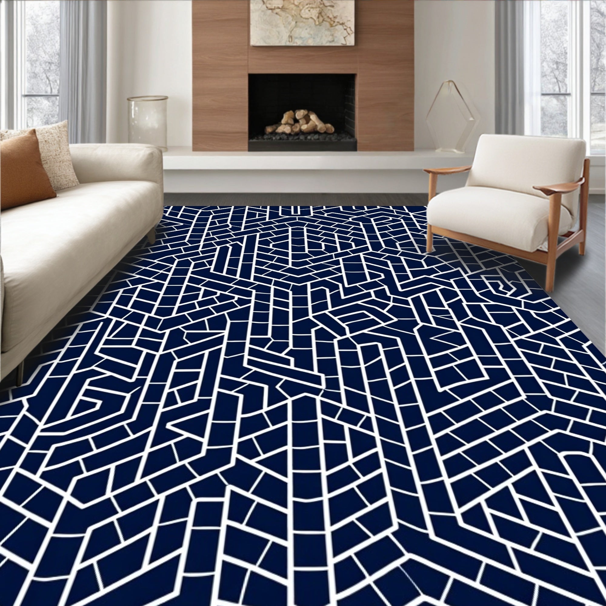 Geometric Labyrinth Pattern Rug