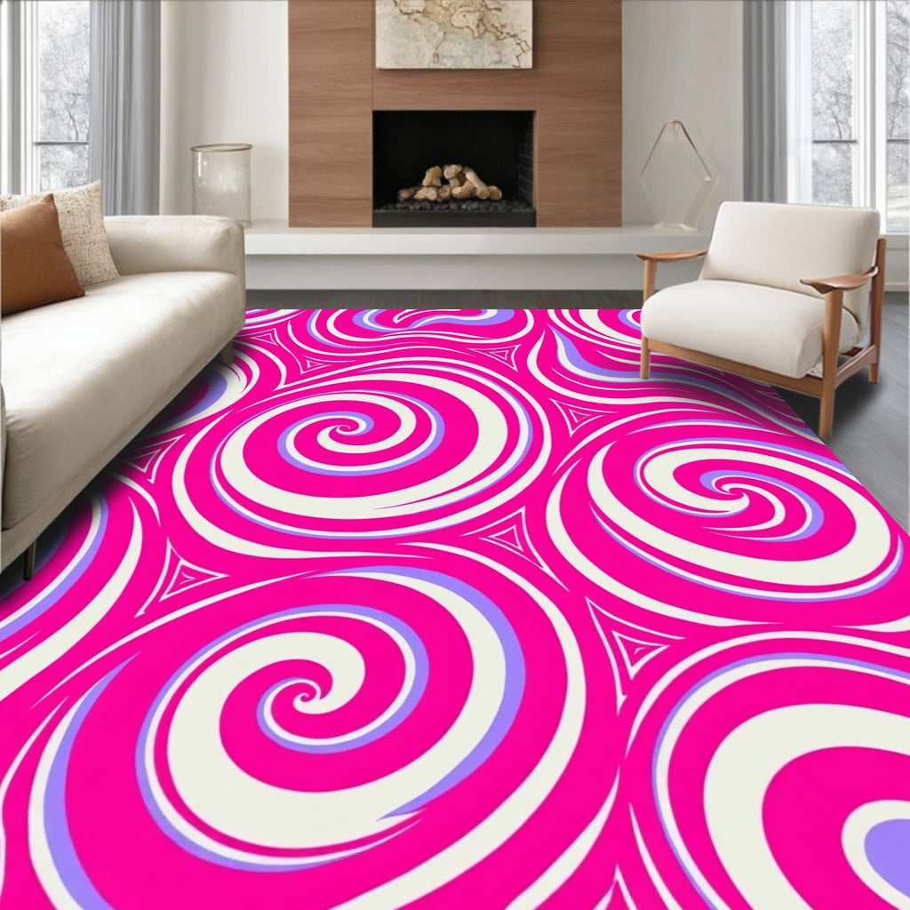 Vibrant Pink Swirling Geometric Pattern Rug