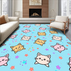 Cute Kawaii Cats With Stars Pattern Rug