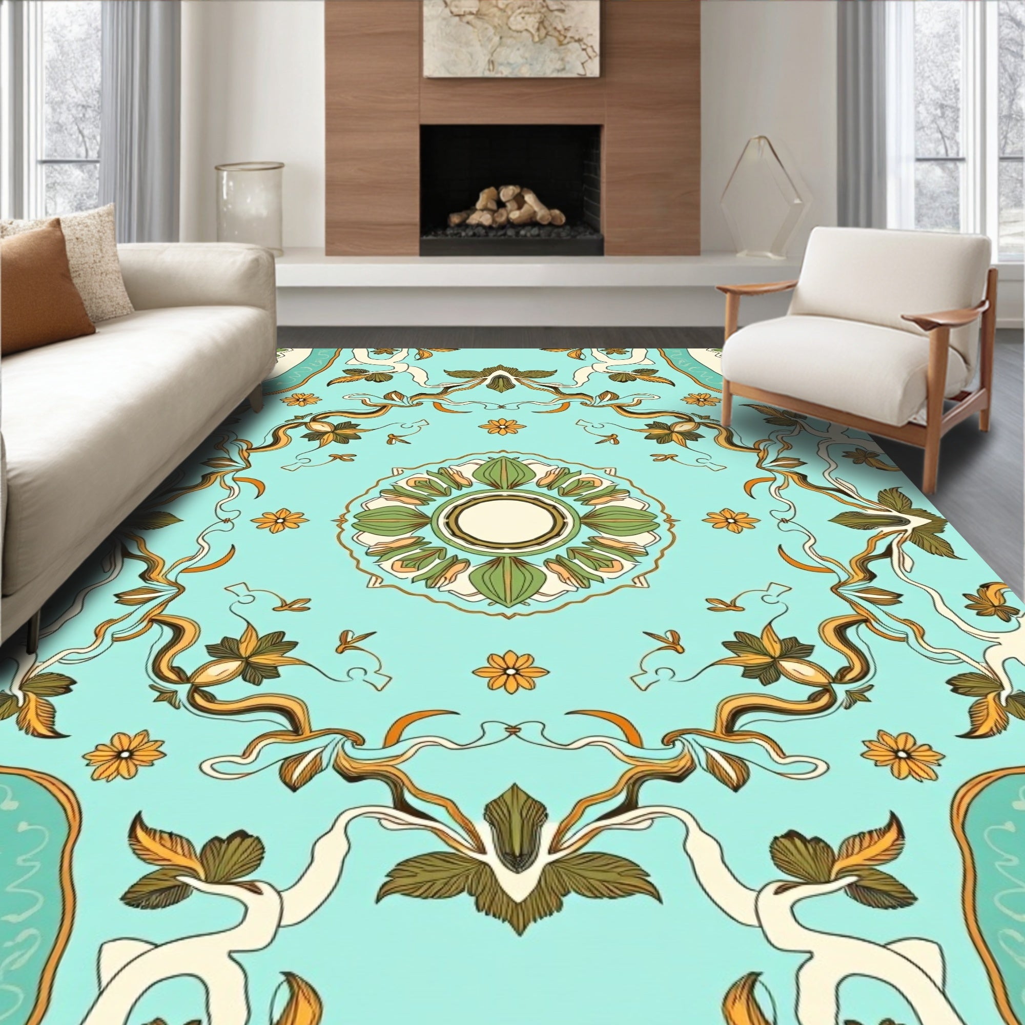 Vintage Floral Medallion Pattern Rug