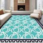 Modern White Teal Geometric Pattern Rug