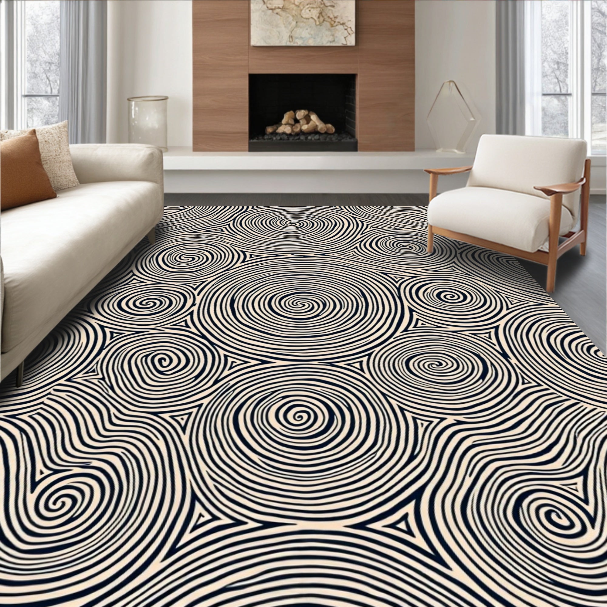 Abstract Swirls Triangle Pattern Rug