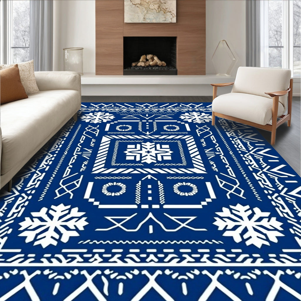 White Geometric Snowflake Pattern Rug