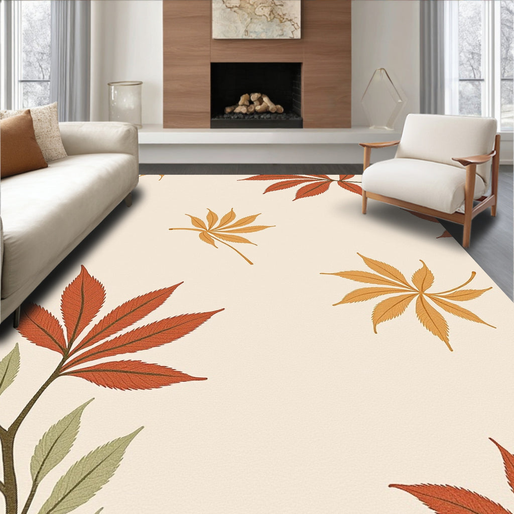 Autumn Leaves Patterned Warm Tones Rug