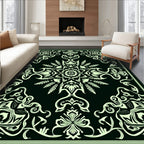 Antique Black Floral Scroll Medallion Rug